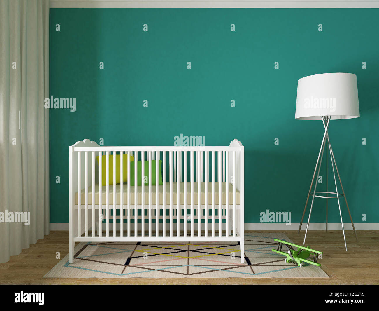 Baby room, nursery, interior design, 3D render Foto Stock