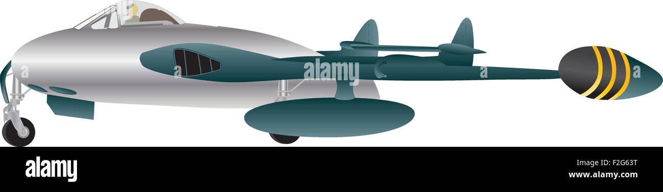 Un Veterano argento e verde braccio Twin Jet Fighter Aircraft isolato su bianco Illustrazione Vettoriale