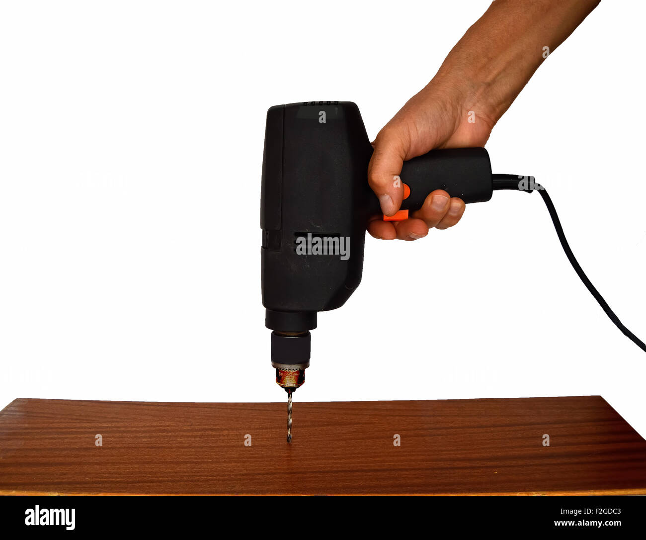 Falegname con seminatrice Foto Stock