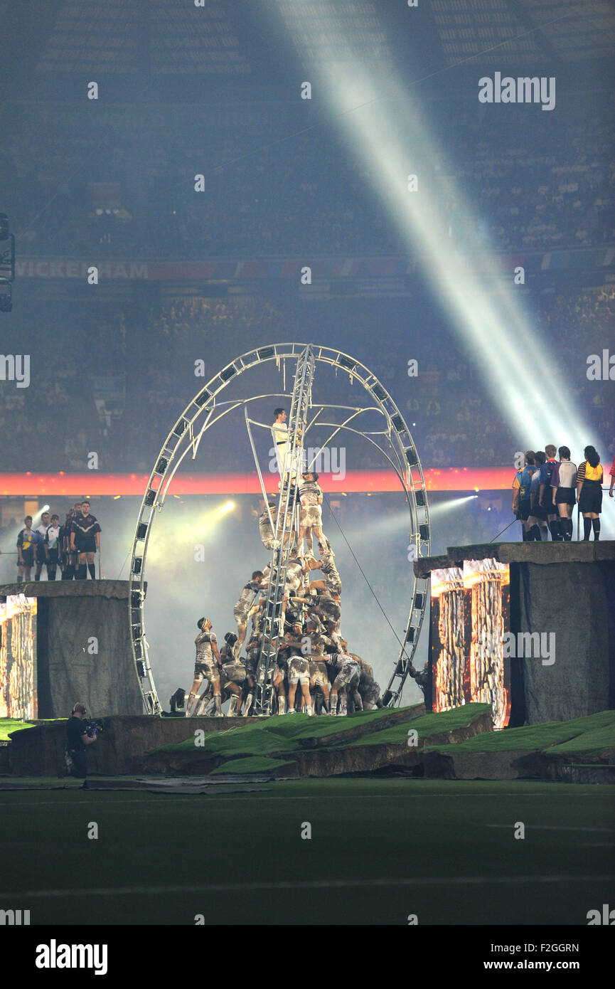 Londra, Regno Unito. 18 Settembre, 2015. La cerimonia di apertura della Coppa del Mondo di Rugby 2015 tra Inghilterra e Isole Figi, Twickenham Stadium di Londra, Inghilterra (foto di Rob Munro/CSM) Credito: Cal Sport Media/Alamy Live News Foto Stock