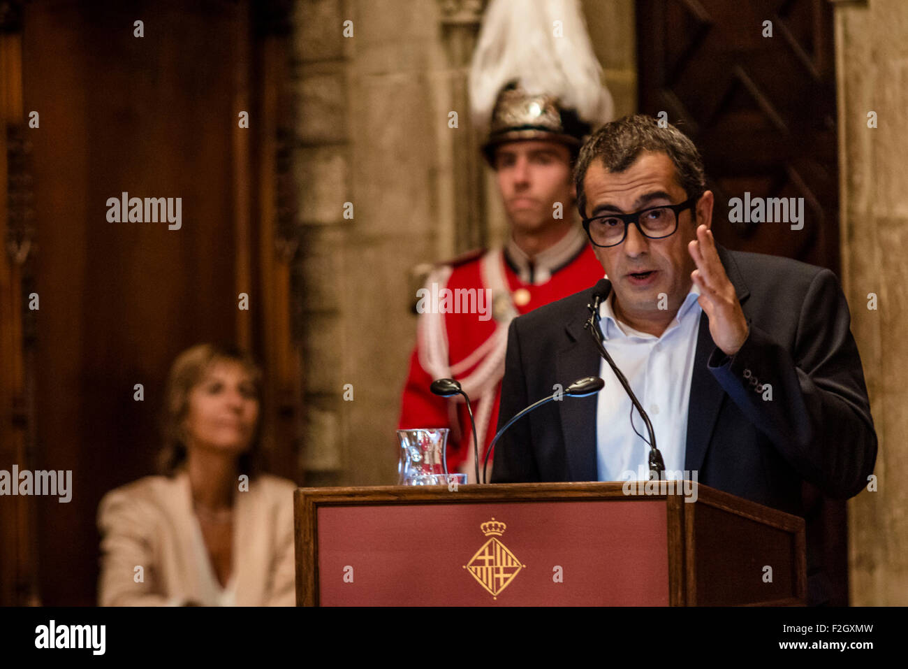 Barcellona, Spagna. Settembre 18th, 2015: ANDREU BUENAFUENTE, Catalano comico e presentatore, vale il discorso di inaugurazione per il 'Merce 2015' di Barcellona il municipio Credito: matthi/Alamy Live News Foto Stock