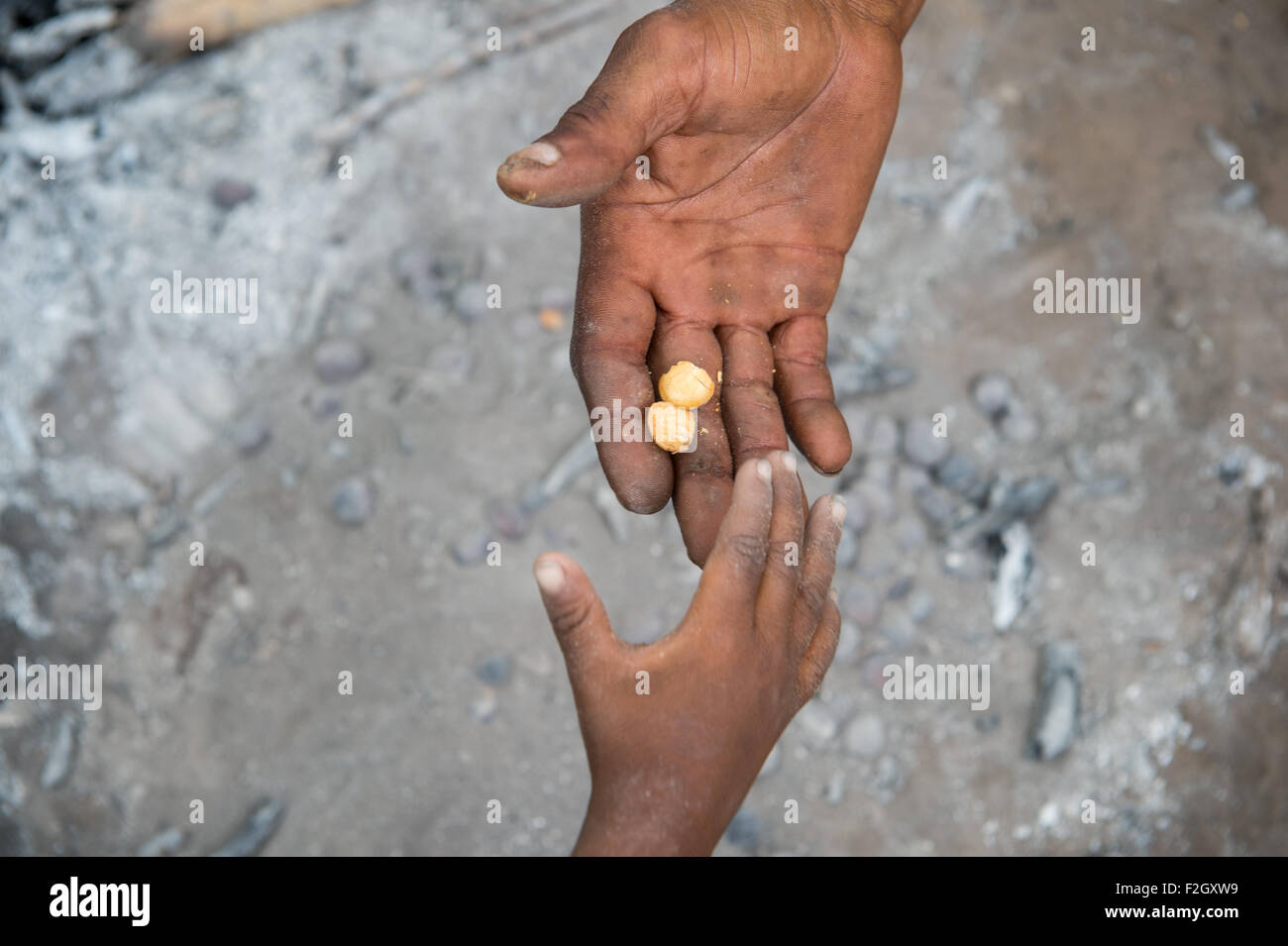 Per adulti e bambini con mani butternuts in Botswana, Africa Foto Stock