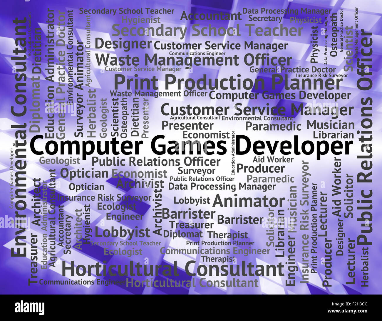 Computer Games Developer che rappresenta la posizione di assunzione e giocare Foto Stock