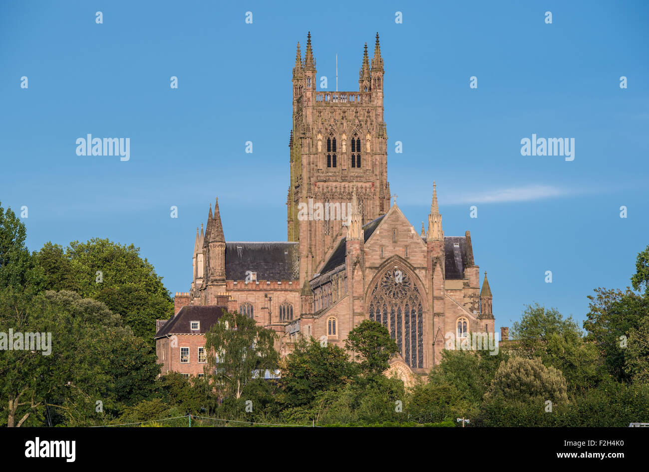 Cattedrale di Worcester visto da Worcester Cricket Ground Foto Stock