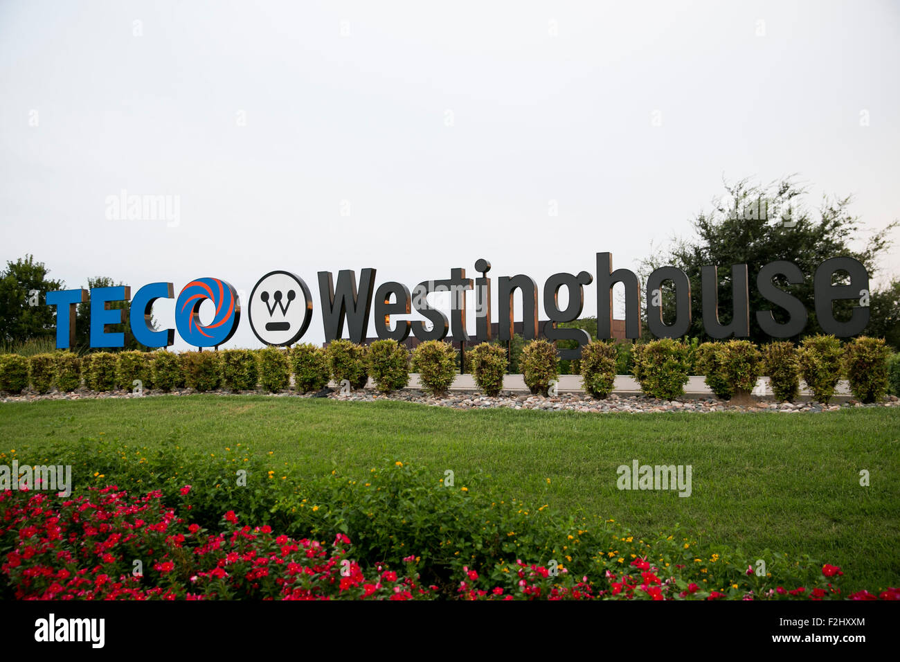 Un segno del logo al di fuori di una struttura occupata dalla Teco Westinghouse Motor Company di Round Rock, in Texas, il 11 settembre 2015. Foto Stock