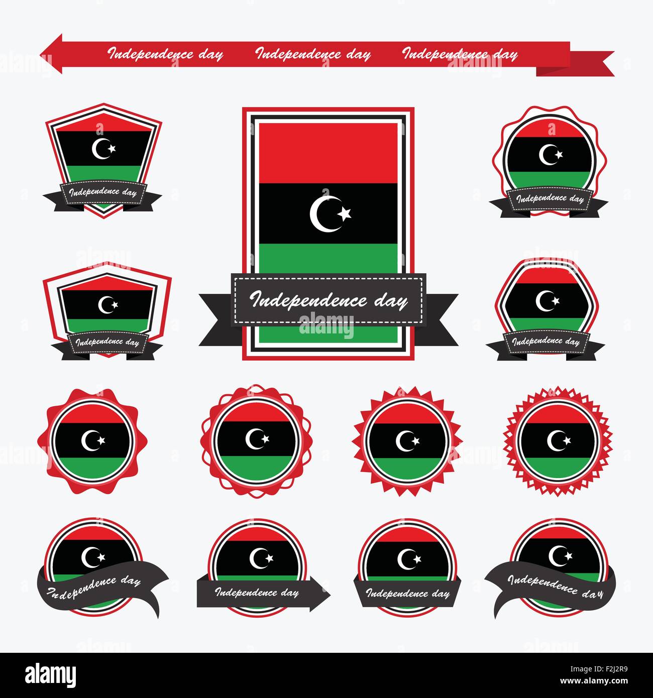 Libia il giorno di indipendenza bandiere ed infografico design Illustrazione Vettoriale