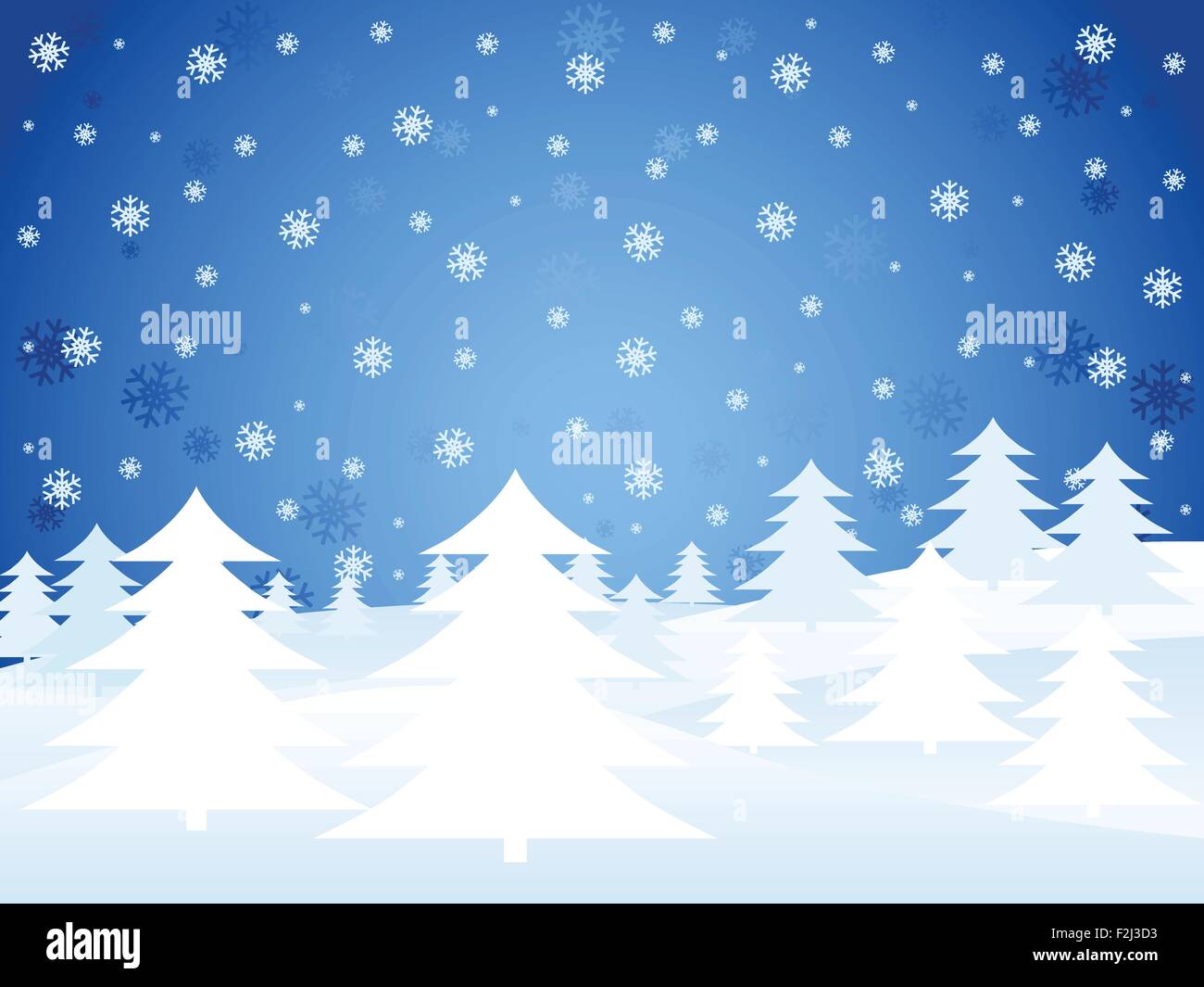 Inverno sfondo con alberi e fiocchi di neve. Illustrazione Vettoriale. Illustrazione Vettoriale