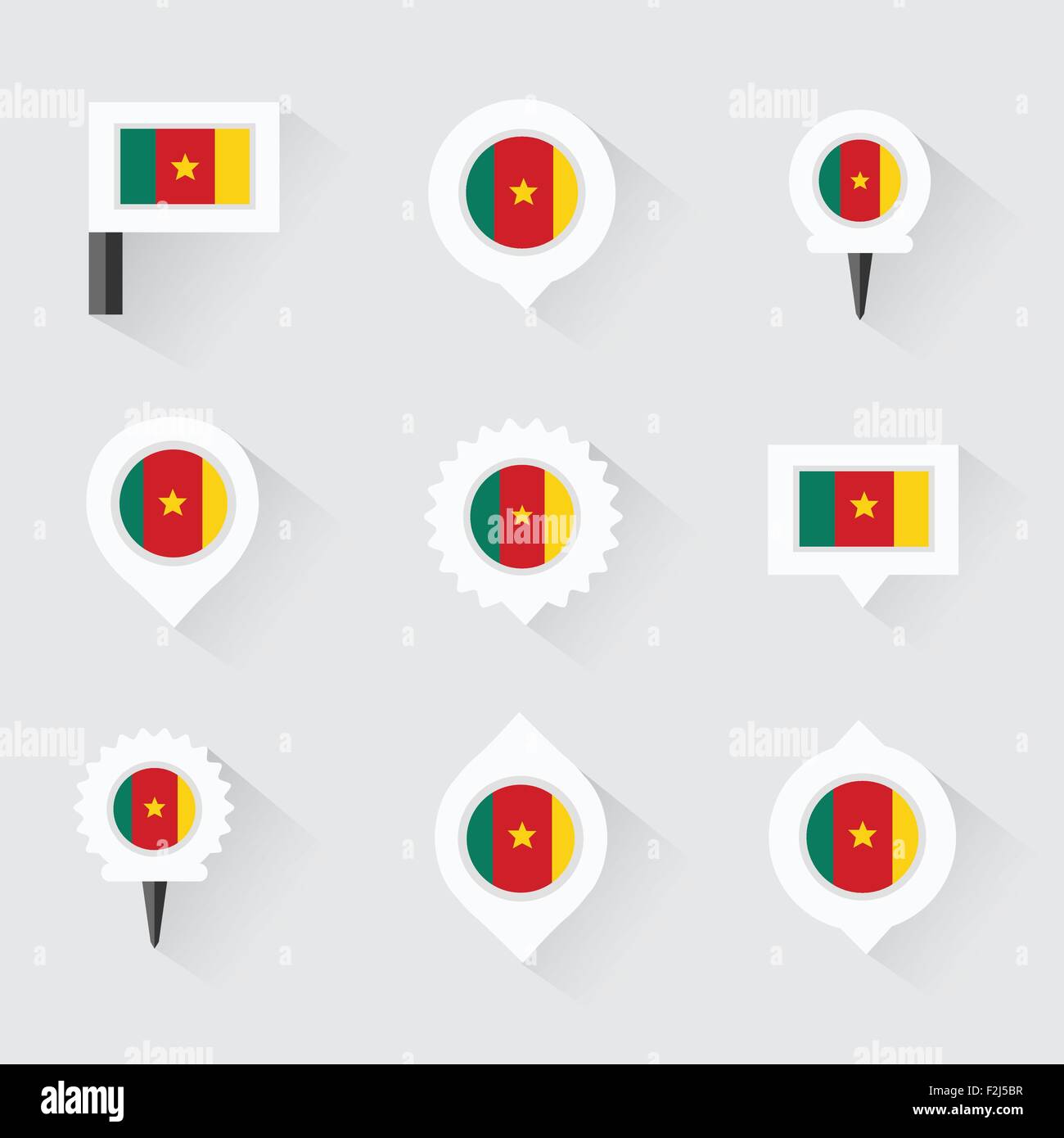 Bandiera del Camerun e di perni per una infografica, e mappa design Illustrazione Vettoriale
