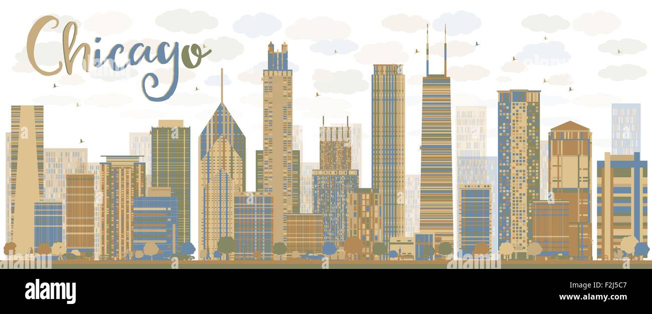 Abstract sullo skyline di Chicago con grattacieli di colore. Illustrazione Vettoriale Illustrazione Vettoriale