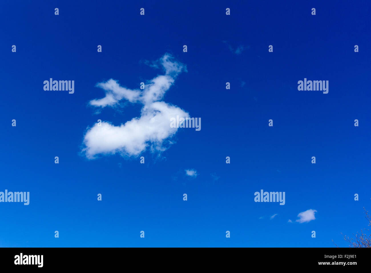 Il Cloud conformata come una testa di cervo con corna di cervo in un cielo blu. Foto Stock