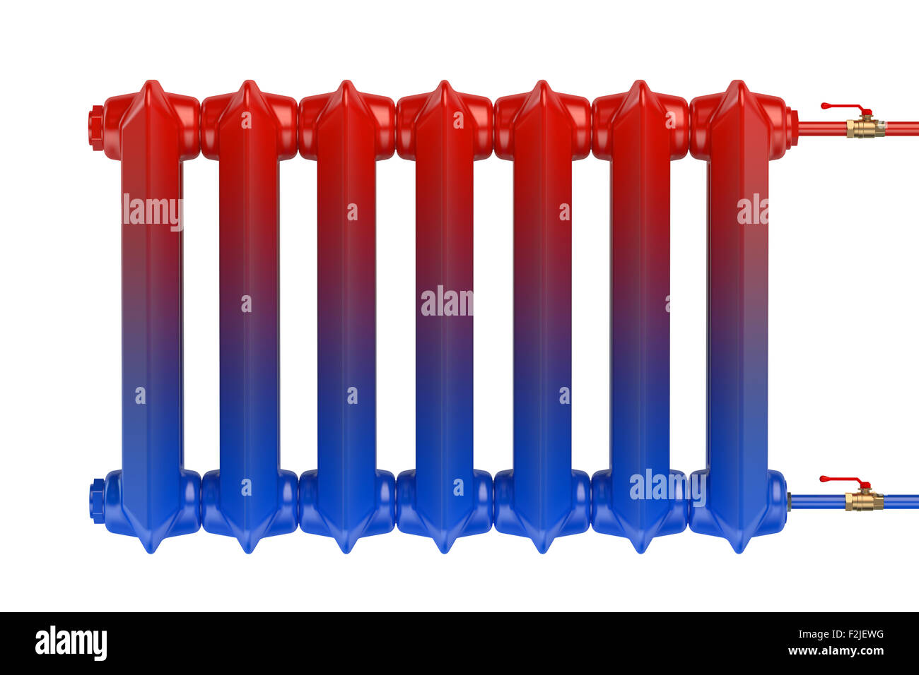 La distribuzione del flusso di calore in ghisa radiatore di riscaldamento isolato su sfondo bianco Foto Stock