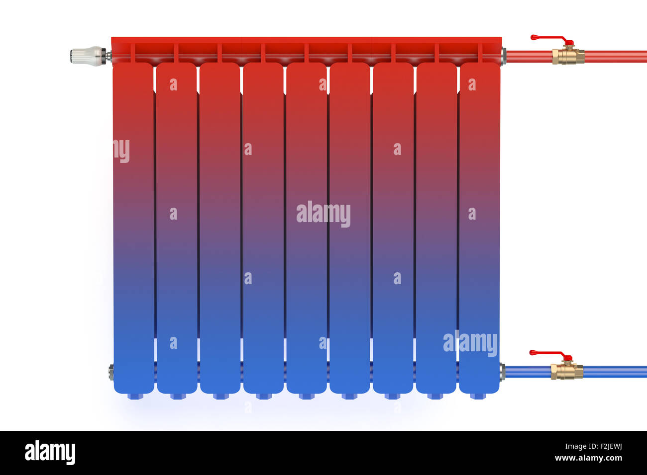 La distribuzione del flusso di calore nel radiatore isolato su sfondo bianco Foto Stock