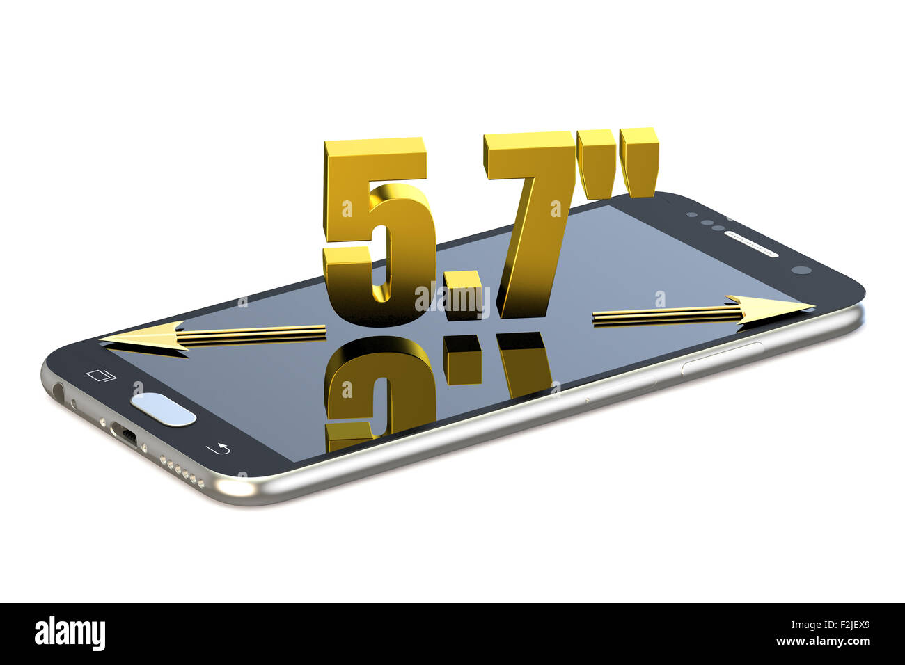Smartphone con 5,7 pollici diagonale isolati su sfondo bianco Foto Stock