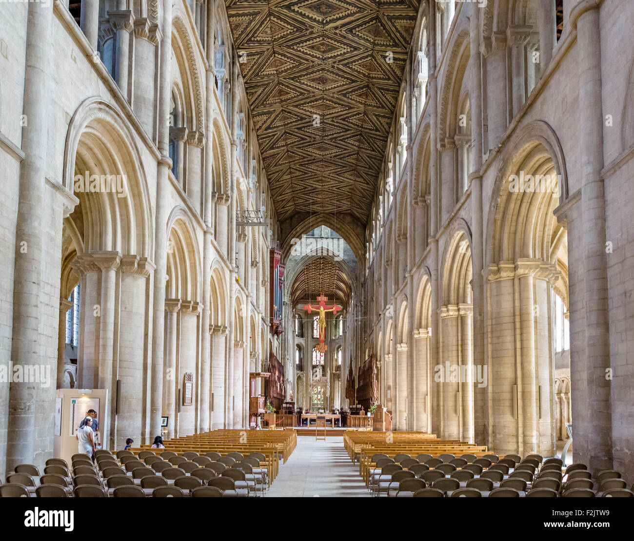 La navata di Peterborough Cathedral, Peterborough, CAMBRIDGESHIRE, England, Regno Unito Foto Stock