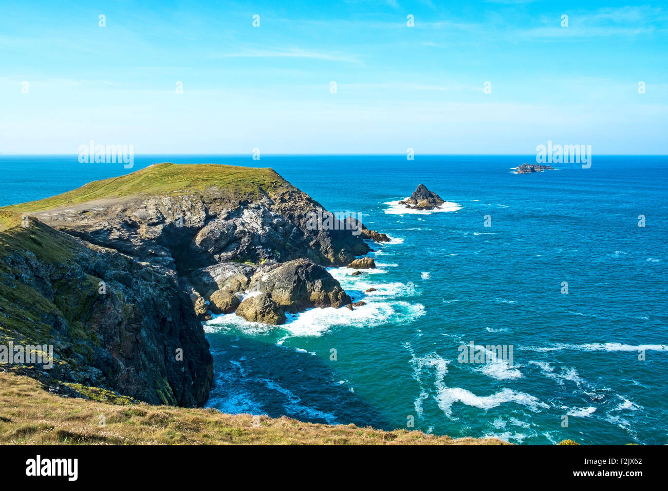 Testa di dinas sulla costa nord di Cornwall, Regno Unito Foto Stock