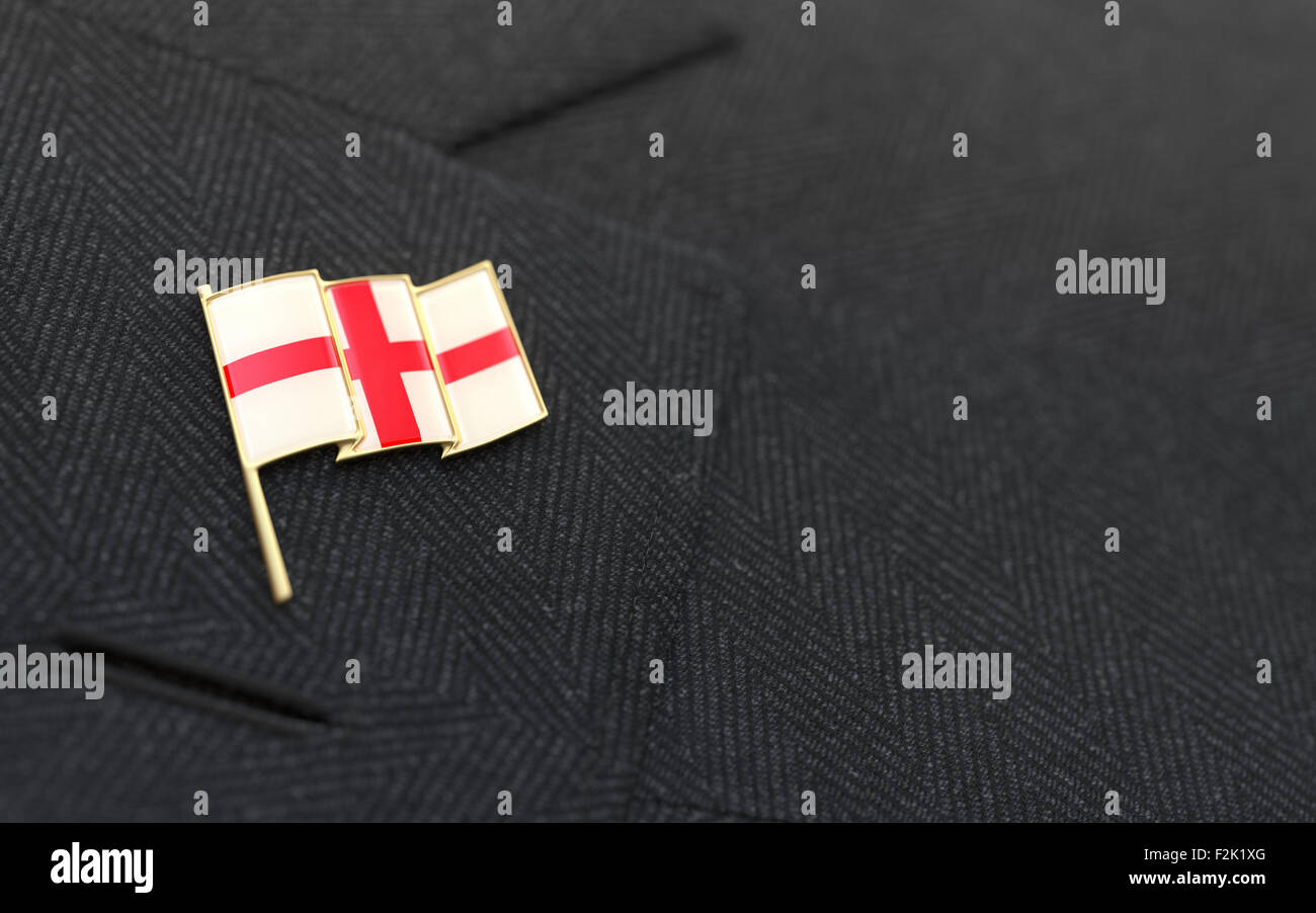 Inghilterra bandiera spilla sul collare di un business suit jacket mostra il patriottismo Foto Stock