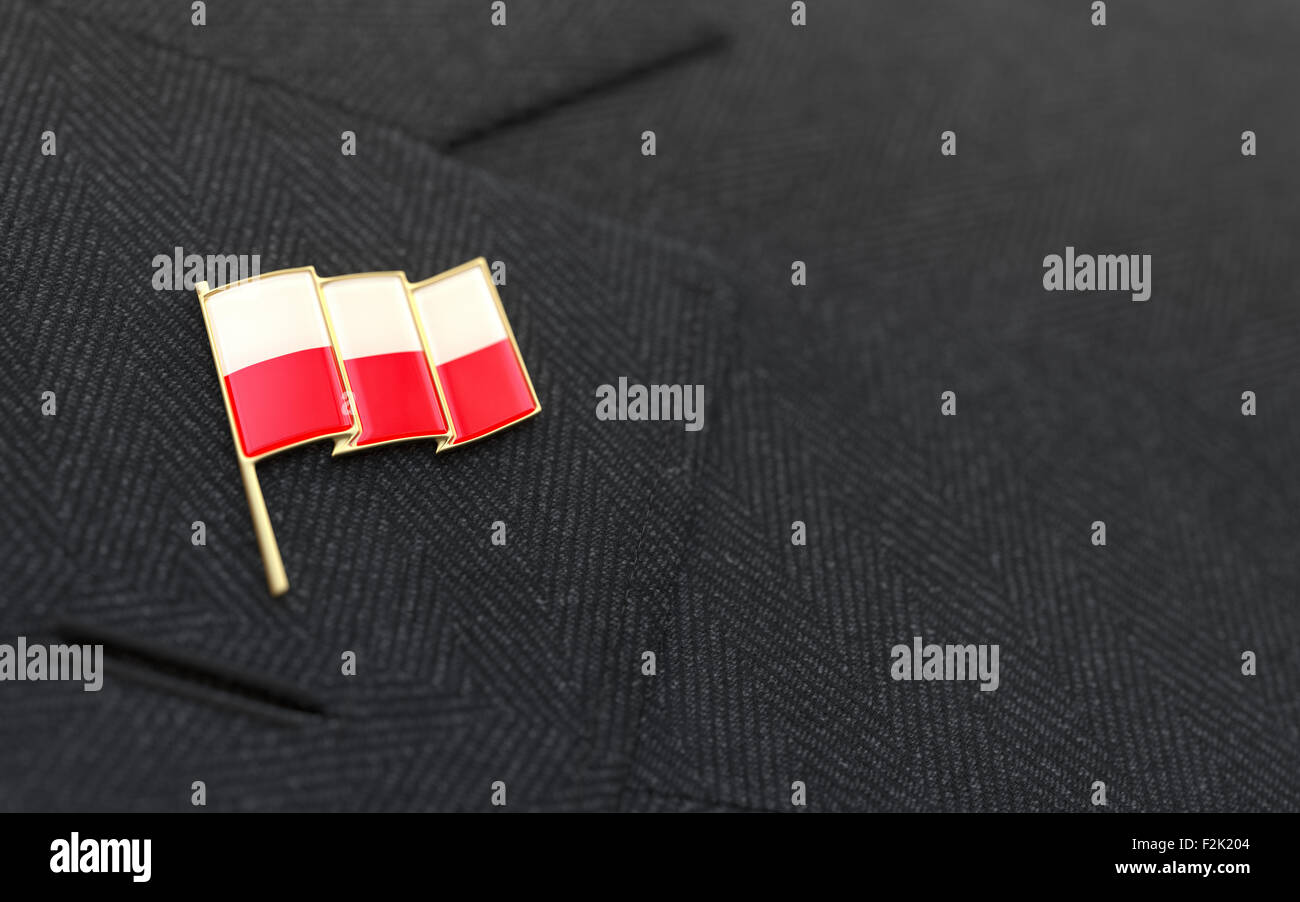 Bandiera della Polonia spilla sul collare di un business suit jacket mostra il patriottismo Foto Stock