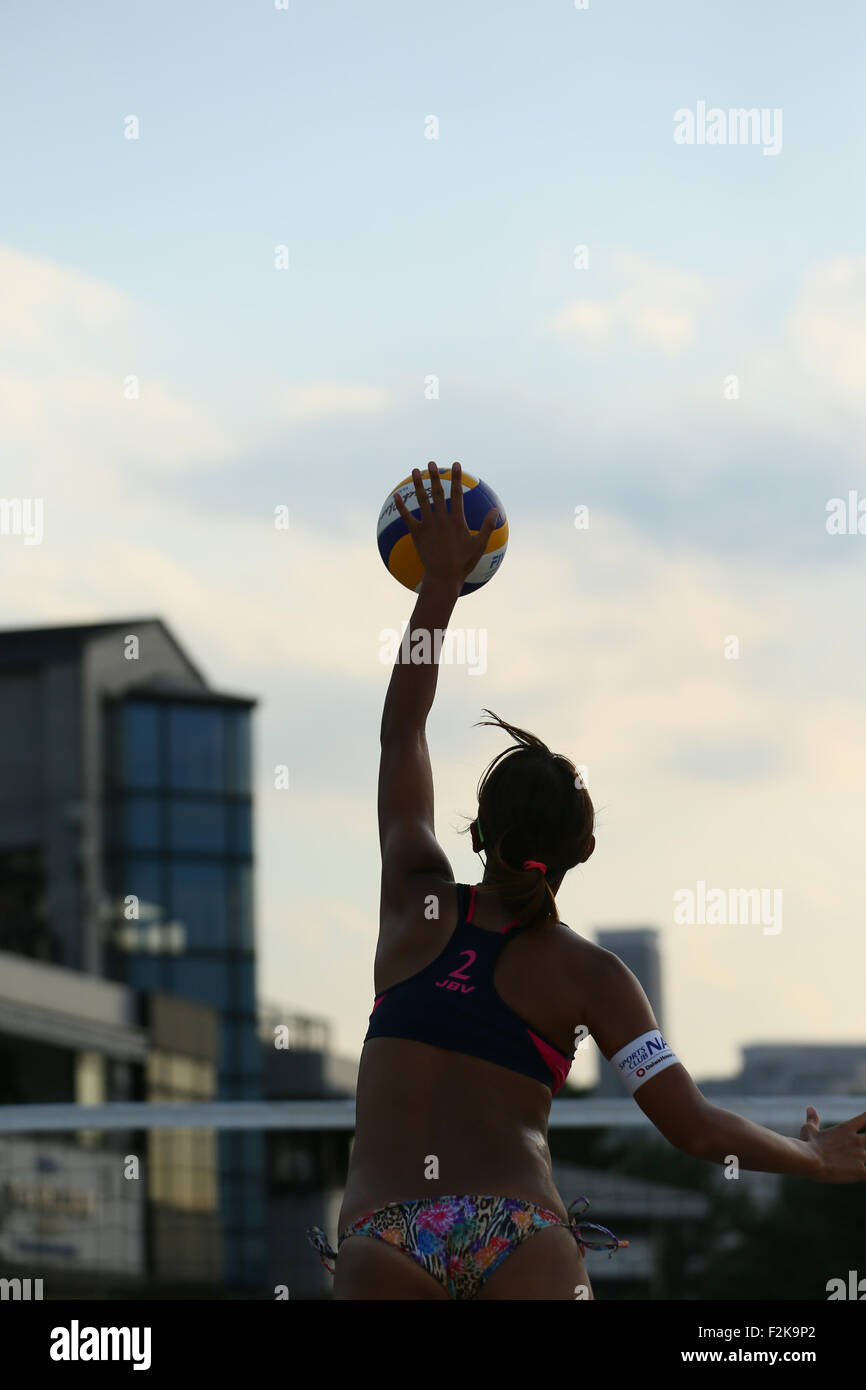 Spiaggia di Odaiba, Tokyo, Giappone. Xix Sep, 2015. L'atmosfera shot, Settembre 19, 2015 - Beach volley : JBV Tour 2015 Tokyo aprire alla spiaggia di Odaiba, Tokyo, Giappone. © Giovanni Osada AFLO/sport/Alamy Live News Foto Stock