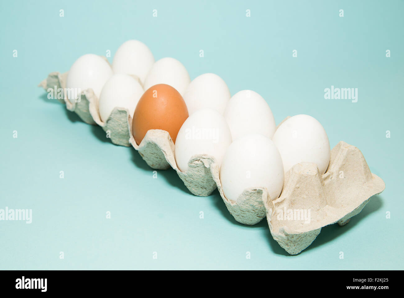 Uova di gallina di diversi colori nella confezione Foto Stock
