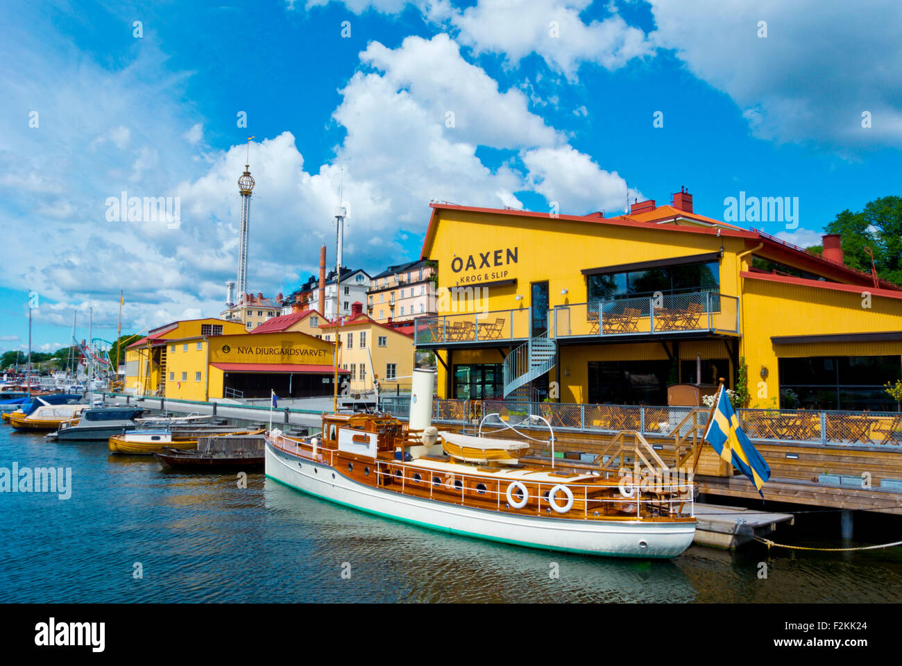 Nya Djurgårdsvarvet, cantieri navali, Beckholmsvägen, sulle rive della baia di Beckholmssundet, l'isola di Djurgården, Stoccolma, Svezia Foto Stock