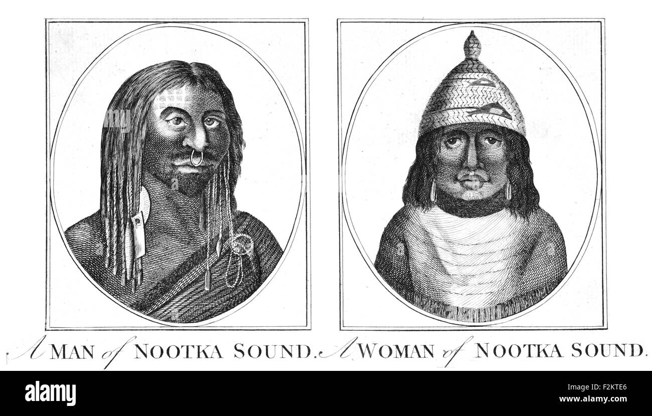 Il capitano James Cook FRS 1728 1779 British Explorer, Navigator, cartografo, capitano della Royal Navy uomo donna Nootka Sound Foto Stock