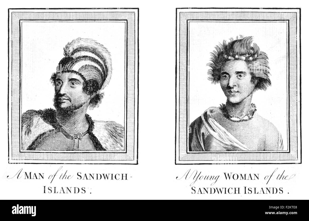 Il capitano James Cook FRS 1728 1779 British Explorer, Navigator, cartografo, capitano della Royal Navy. L uomo e la donna delle isole Sandwich australi Foto Stock