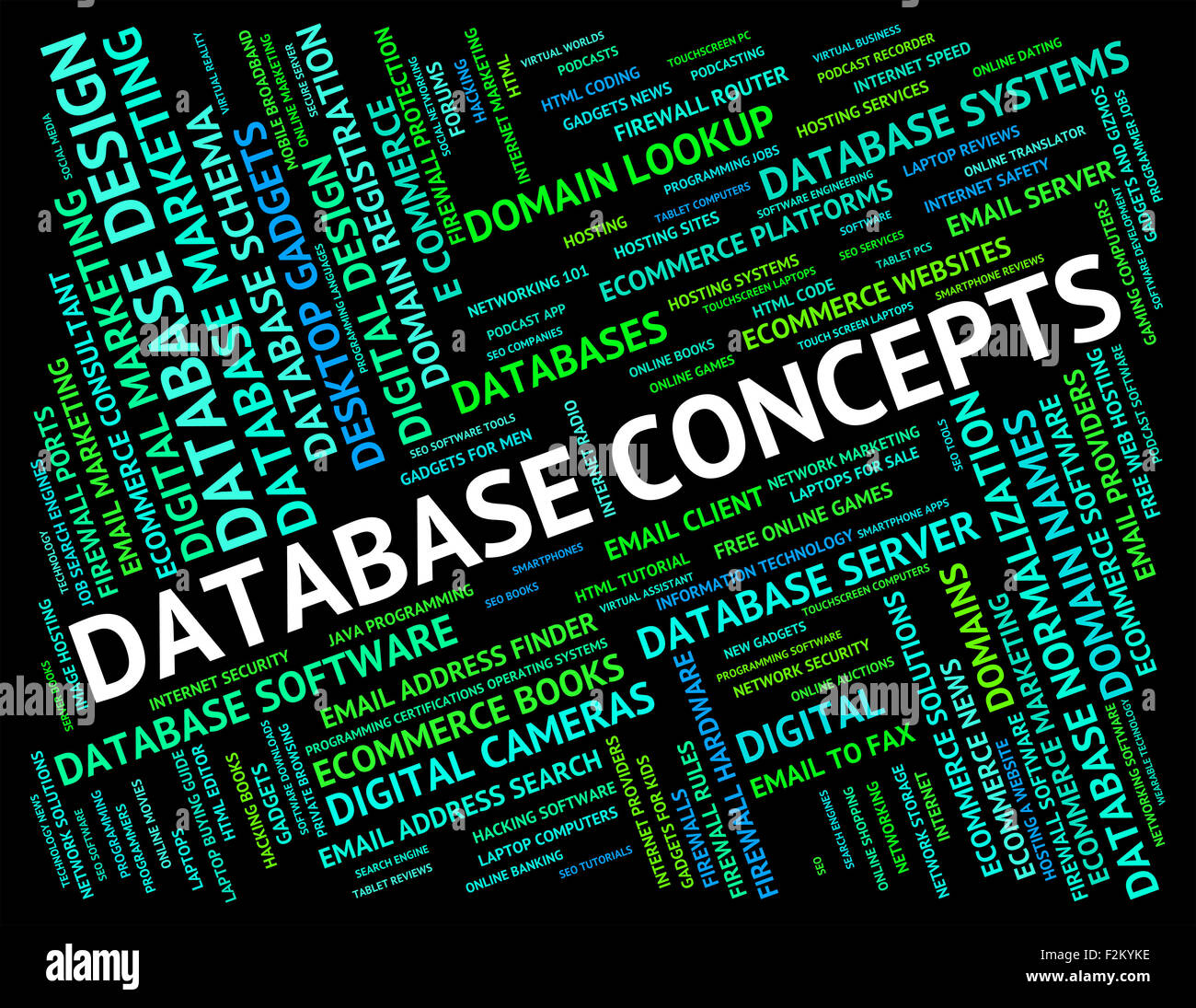 Concetti relativi ai database mostra Computing pensare e invenzione Foto Stock