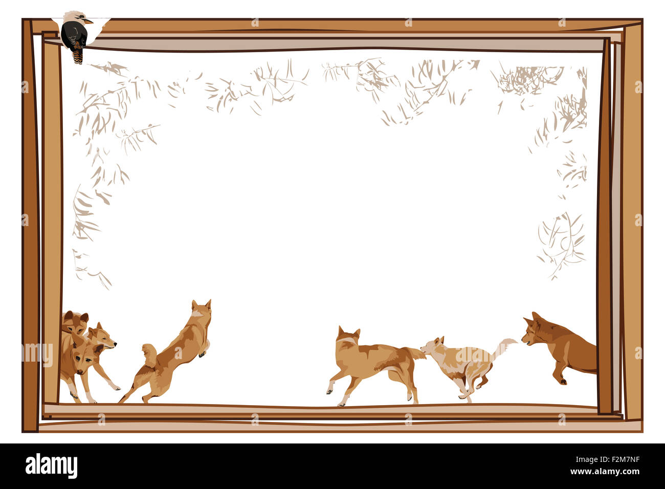 Australia telaio decorato con Dingos, Kookaburra e Foglie di eucalipto Foto Stock