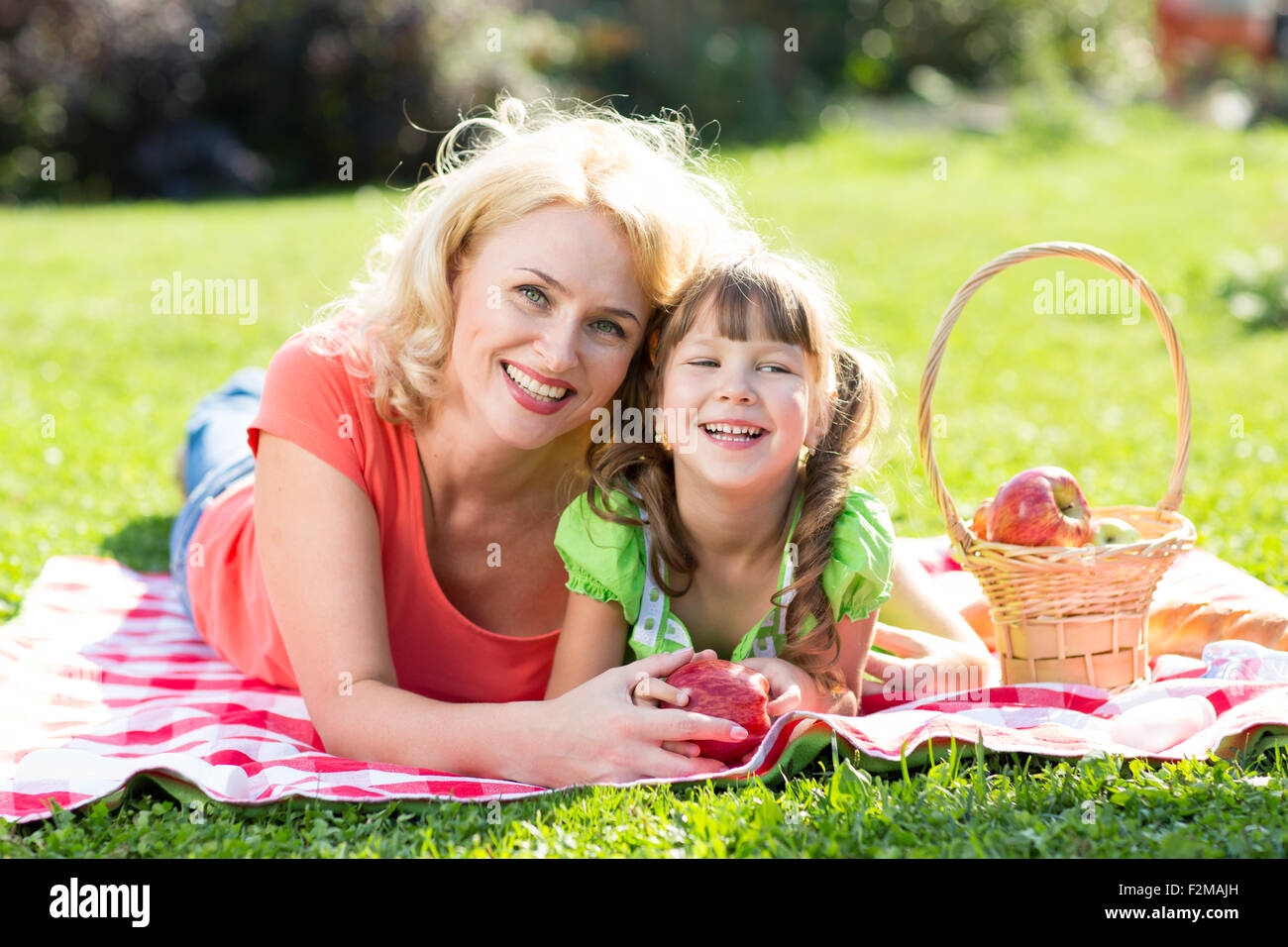 Famiglia avente picnic nel parco di estate Foto Stock