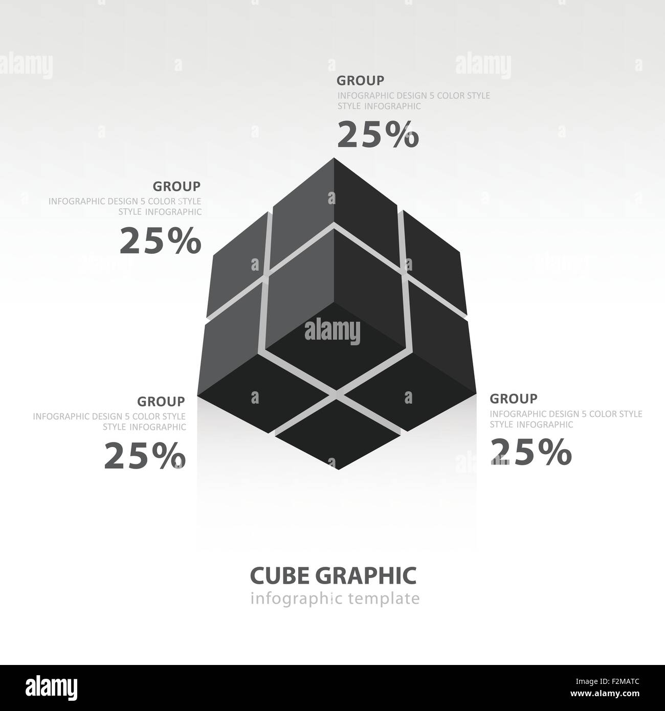 Cubo modello infografico vista dal fondo nero il bilanciamento del colore Illustrazione Vettoriale