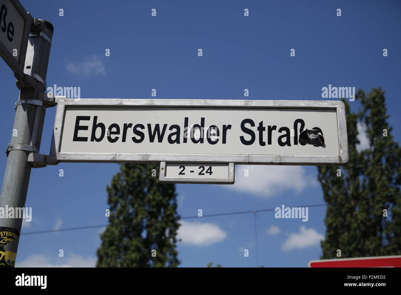 Metropolitana di Eberswalder Street cartello stradale di Berlino Prenzlauer Berg Foto Stock