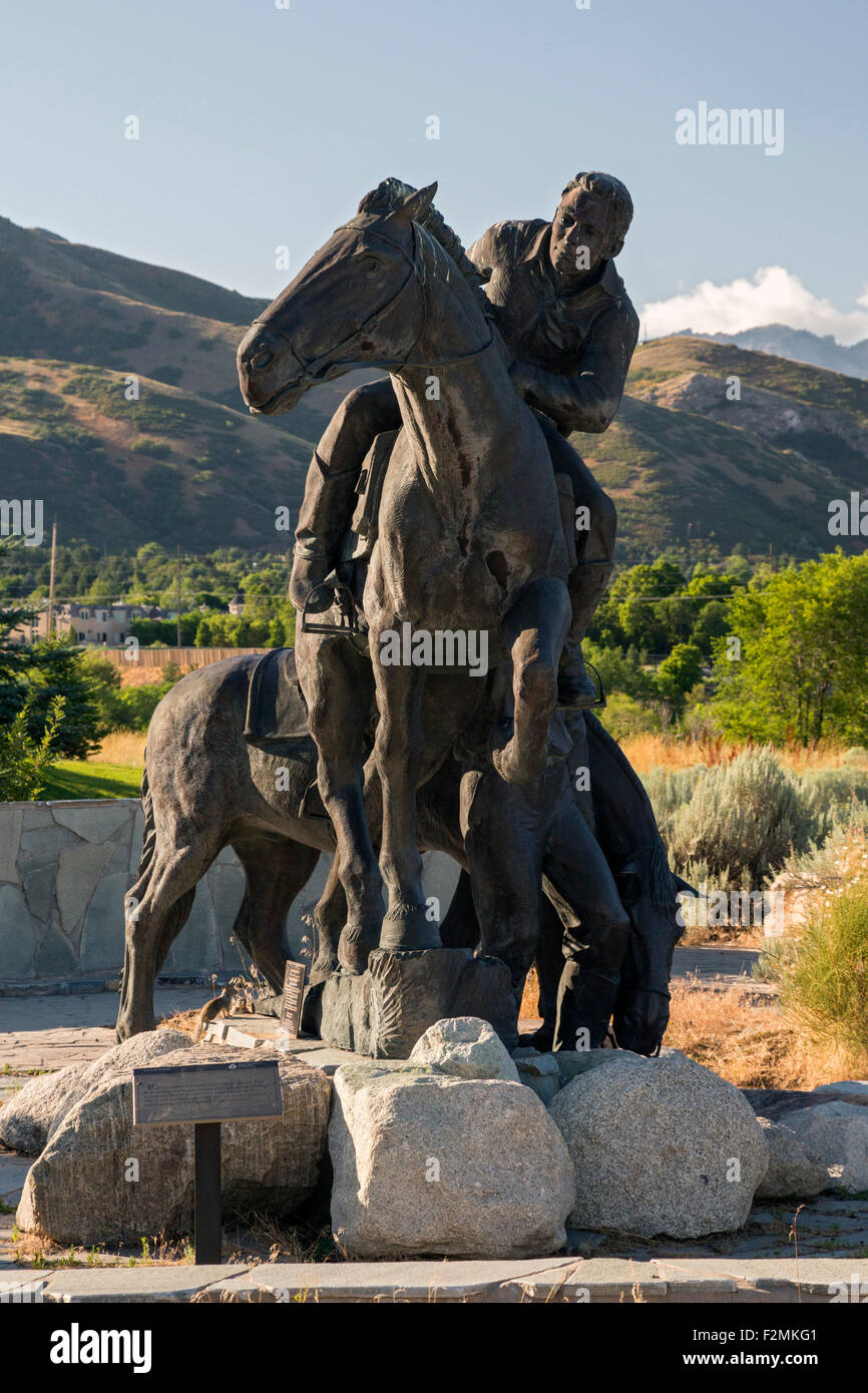 Salt Lake City, Utah - Nazionale Pony Express monumento in questo è il luogo Heritage Park. Foto Stock