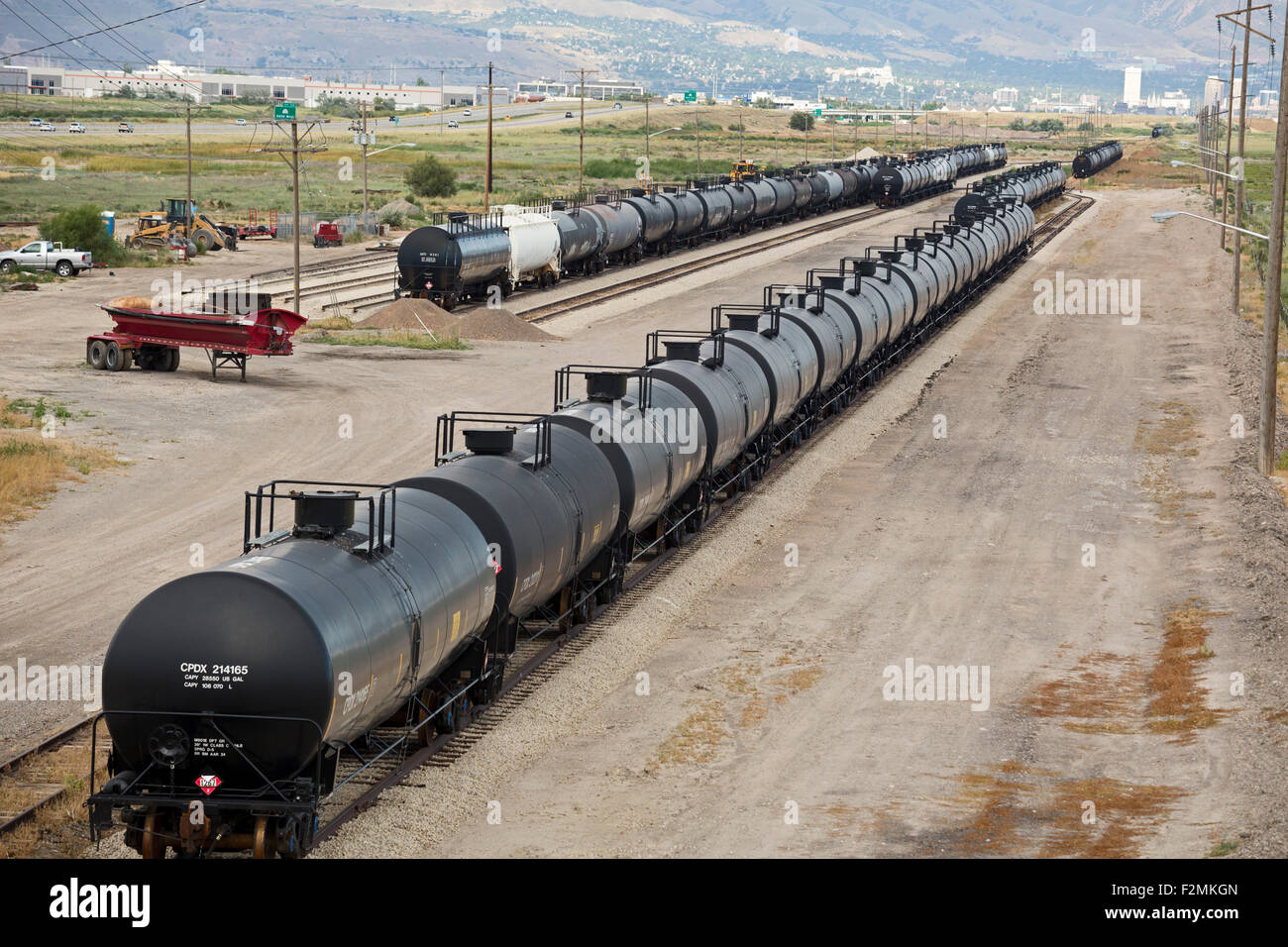 Salt Lake City, Utah - vagoni ferroviari che trasportano petrolio greggio. Foto Stock
