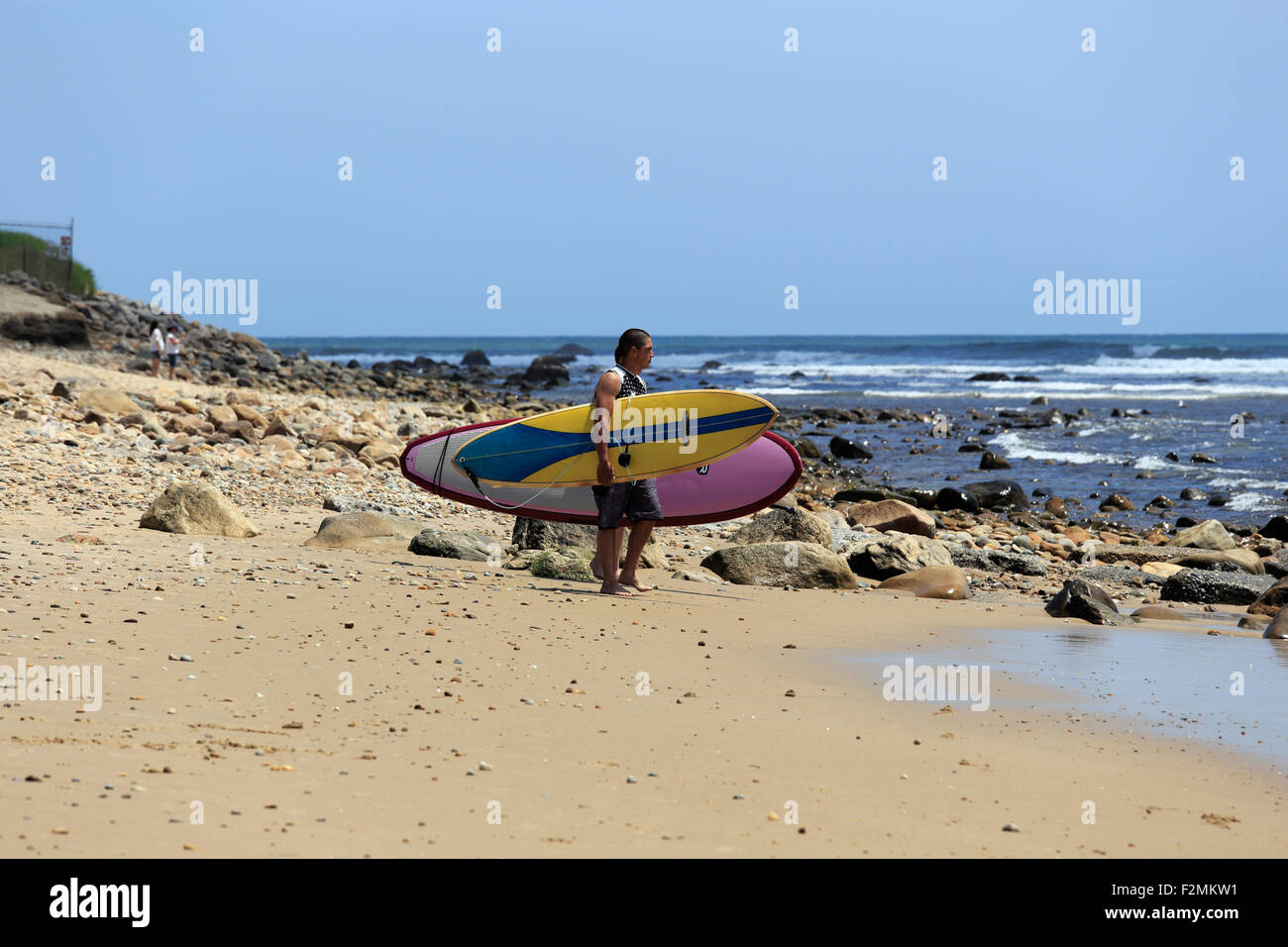 Surfisti a Fosso pianure spiaggia Montauk Long Island New York Foto Stock