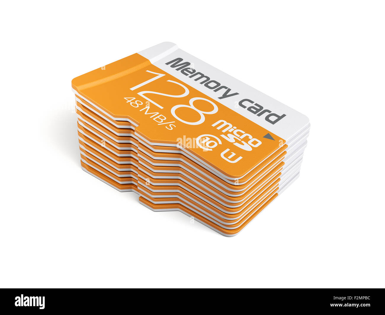 3D rendering di memoria micro sd card stack. Isolato su sfondo bianco Foto Stock