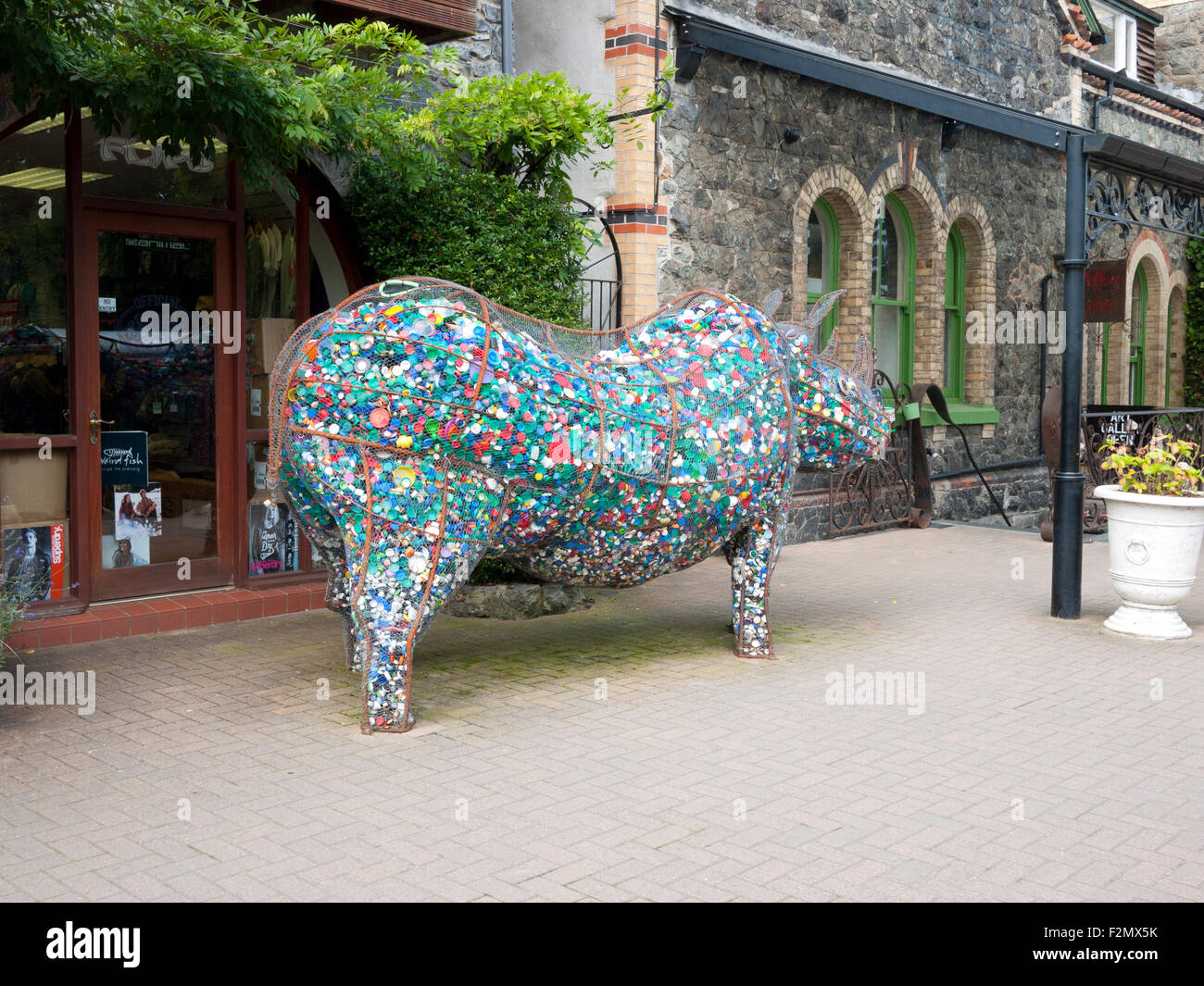 Tappo in plastica per il punto di raccolta a Betws-y-coed stazione ferroviaria, Betws-y-coed, Galles del Nord, Regno Unito Foto Stock