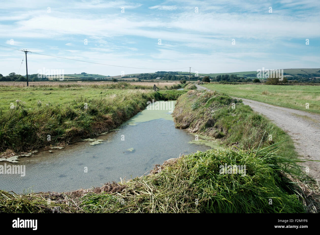 Lewes e Laughton livelli in East Sussex - La zona è coperto con acqua di questi canali di drenaggio. Foto Stock
