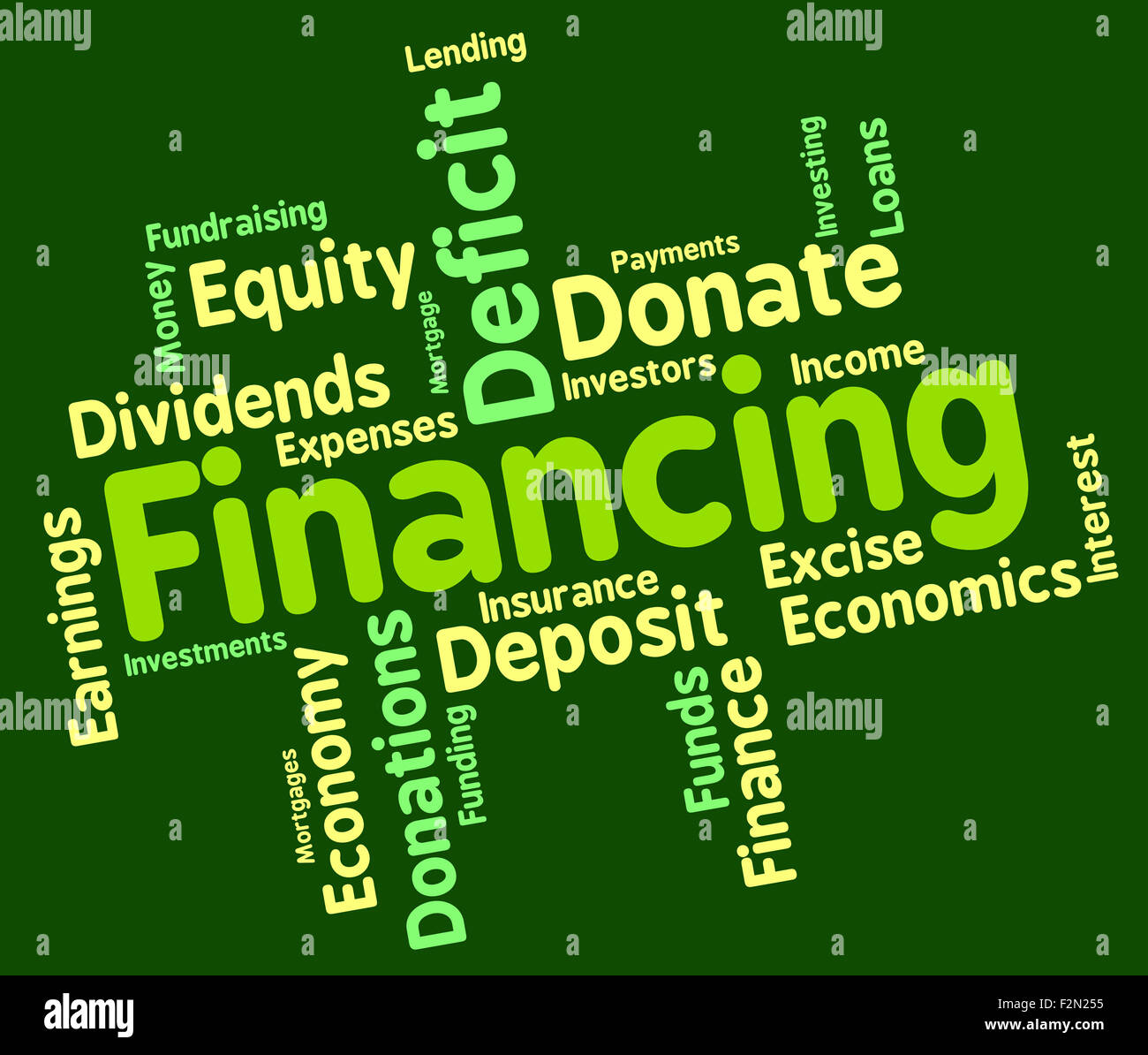 Finanziamento di parola che rappresenta il finanziamento finanziario e denaro Foto Stock