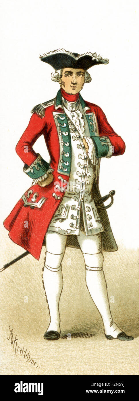 La figura raffigurata qui rappresenta un ufficiale della Guardia Svizzera intorno al 1700. L'illustrazione risale al 1882. Foto Stock