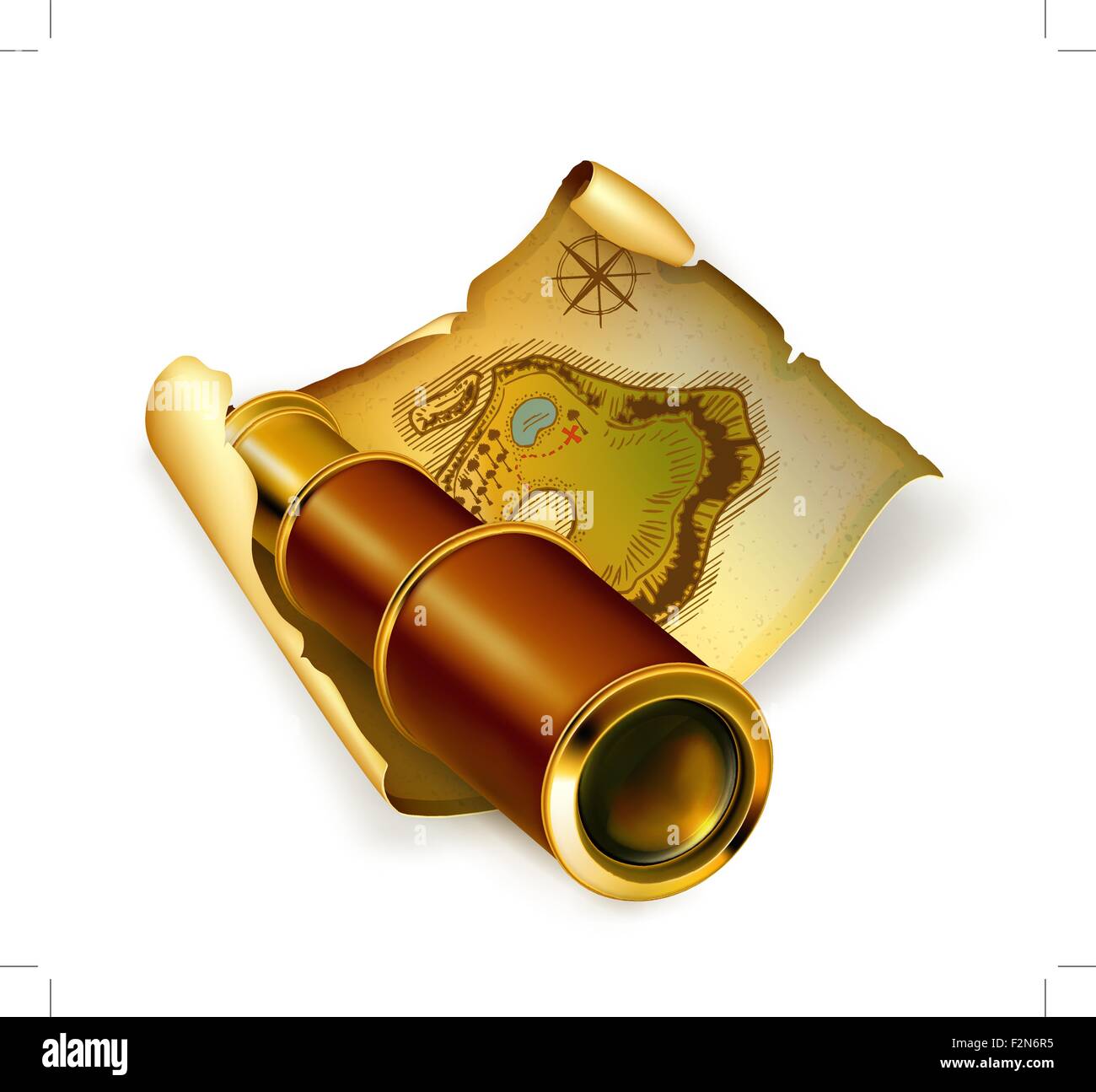 Mappa vecchia e il cannocchiale, 10eps Illustrazione Vettoriale