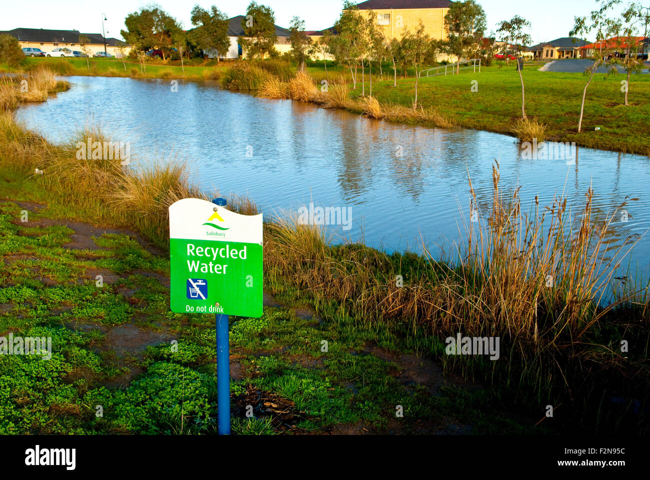 L'acqua riciclata segno, Salisbury, Adelaide, Australia del Sud Foto Stock