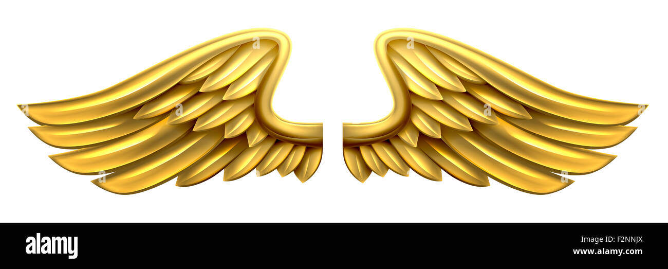 Una coppia di oro golden metallo lucido design ali Foto Stock
