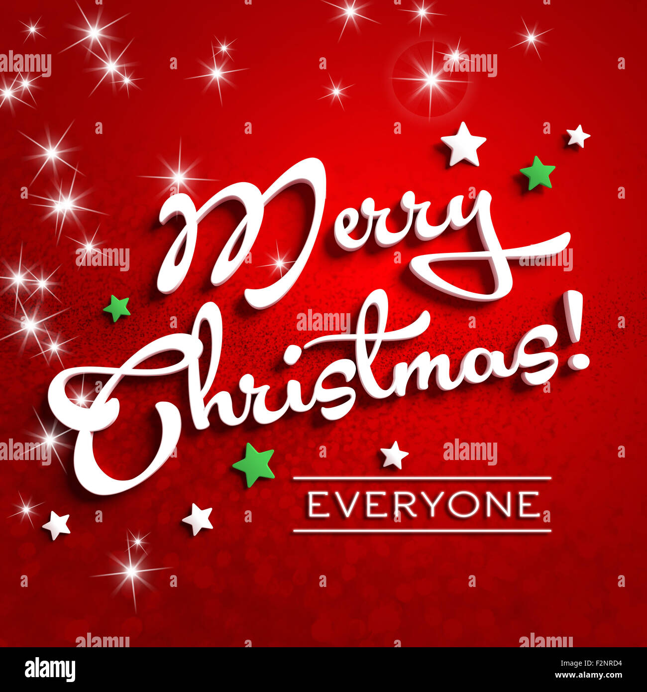 Buon Natale lettere bianche su sfondo rosso con starlight piovono Foto Stock