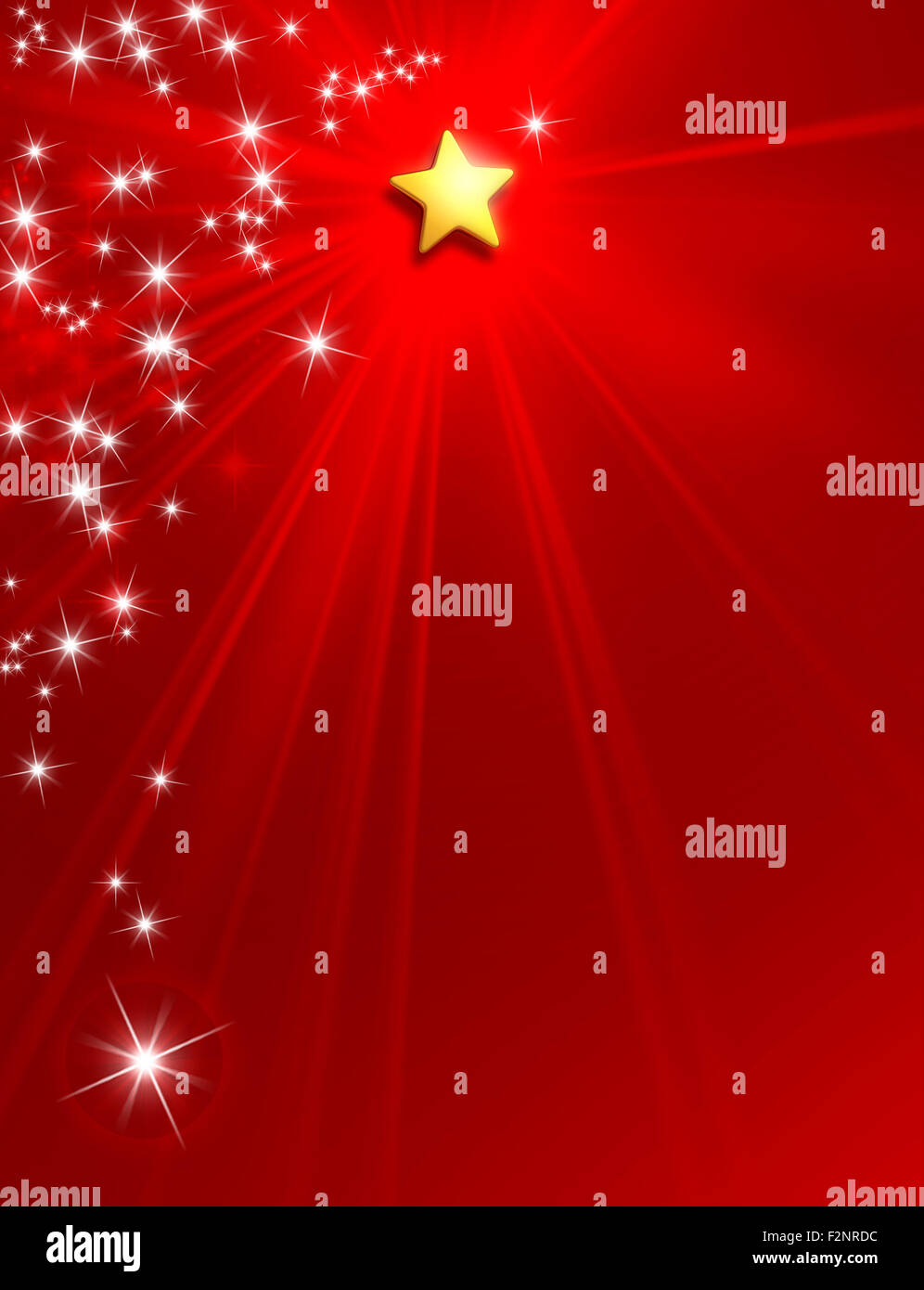 Stella brillante su sfondo rosso con starlight piovono Foto Stock
