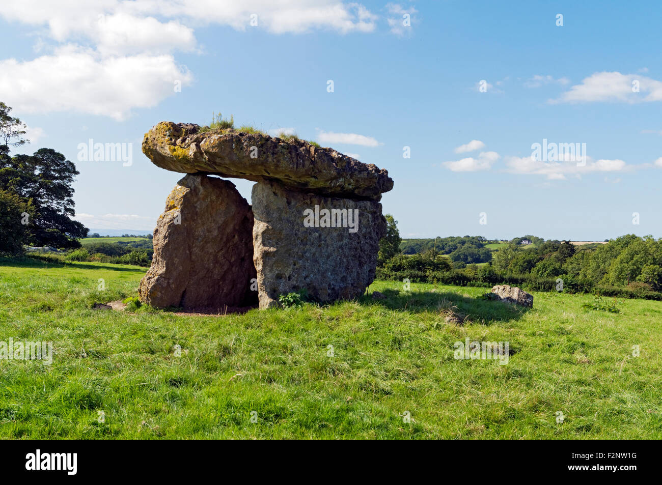 Maes Y Felin o St Lythans sepoltura camera, Vale of Glamorgan, South Wales, Regno Unito. Foto Stock