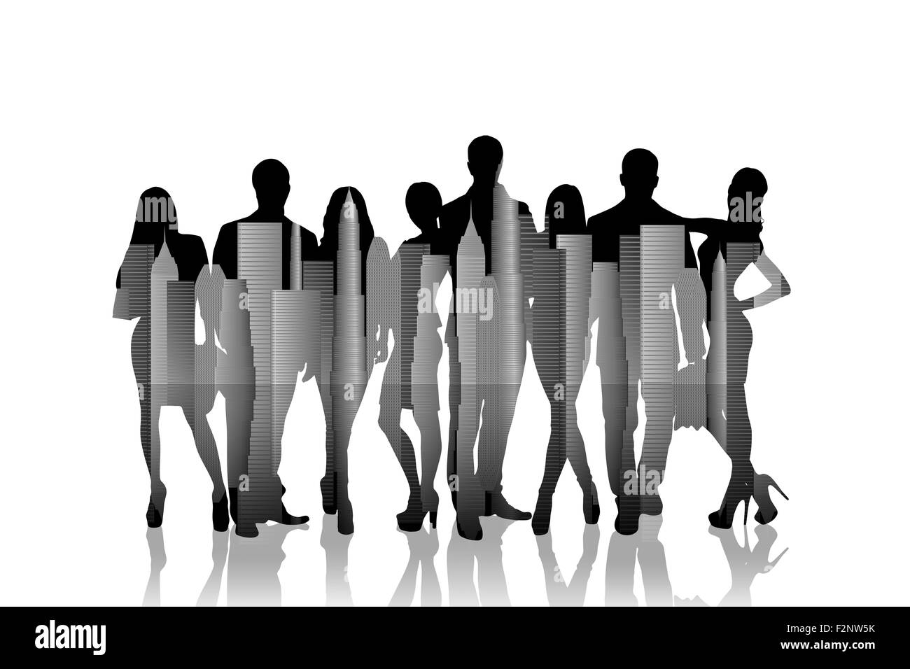 Un folto gruppo di persone silhouette Foto Stock