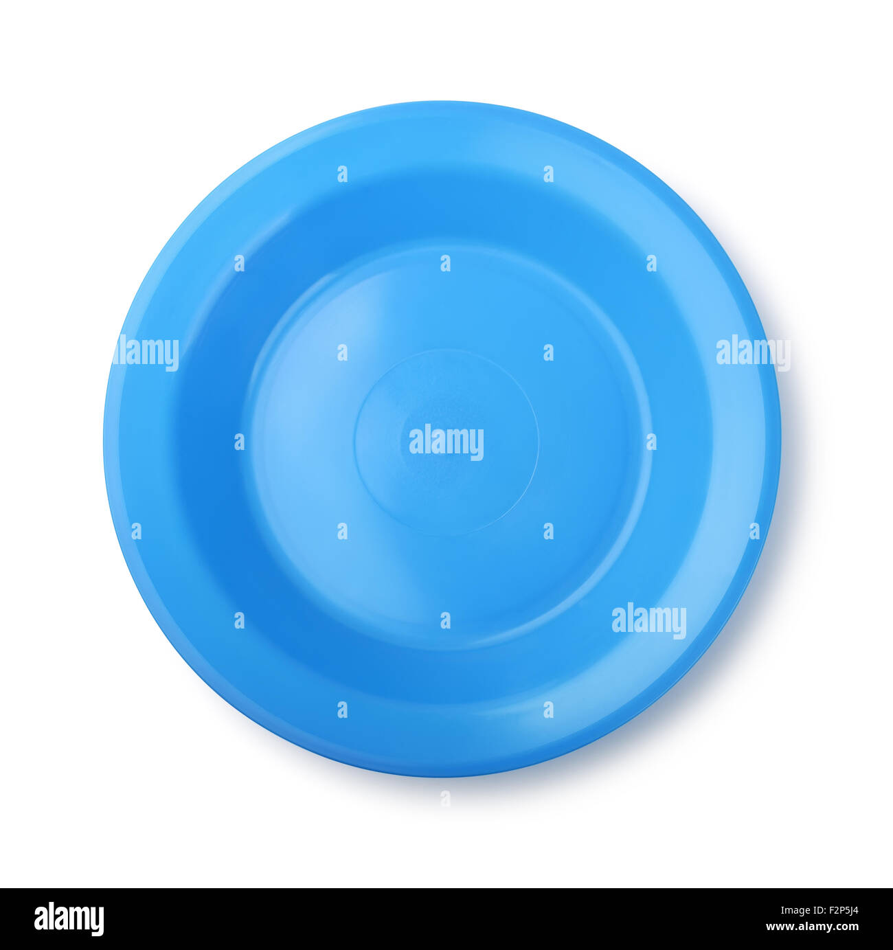 Vuoto azzurro piatto in plastica isolato su bianco Foto Stock