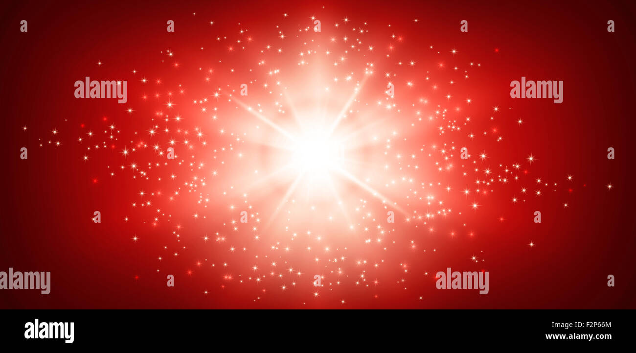 Rosso lucido sfondo con stelle di esplosione di luce Foto Stock