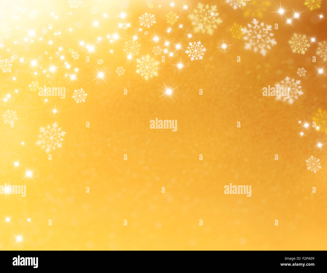 Oro lucido con sfondo starlight e fiocchi di neve che piovono Foto Stock