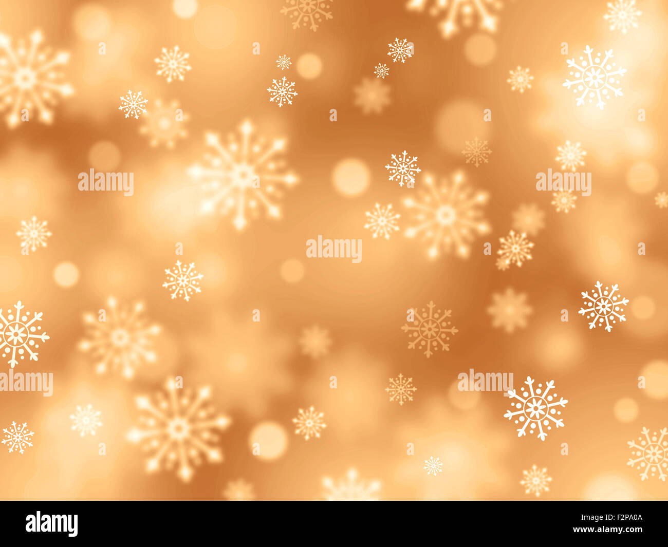 Oro lucido con sfondo di fiocchi di neve che piovono Foto Stock